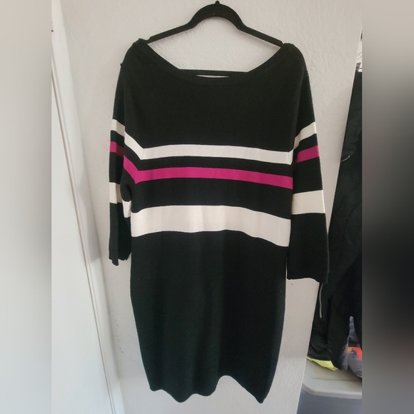Lane Bryant Pink Black Striped Sweater Dress Size 14/16 - Picture 4 of 5